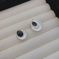 1 Pair Simple Style Oval Plating Inlay Sterling Silver Agate Ear Studs main image 5