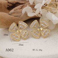 1 Pair Elegant Flower Inlay Copper Zircon Rose Gold Plated Ear Studs main image 2