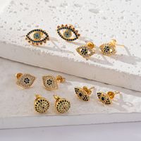 1 Pair Vintage Style Eye Hollow Out Inlay Brass Zircon 18K Gold Plated Drop Earrings main image 5