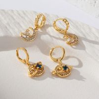 1 Pair Vintage Style Eye Hollow Out Inlay Brass Zircon 18K Gold Plated Drop Earrings main image 1