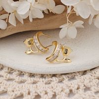 1 Pair Elegant Flower Inlay Copper Zircon Rose Gold Plated Ear Studs main image 3