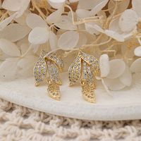 1 Pair Elegant Leaves Inlay Copper Zircon Rose Gold Plated Drop Earrings main image 6
