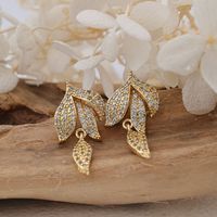 1 Pair Elegant Leaves Inlay Copper Zircon Rose Gold Plated Drop Earrings main image 5