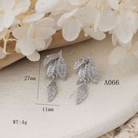 1 Pair Elegant Leaves Inlay Copper Zircon Rose Gold Plated Drop Earrings main image 2