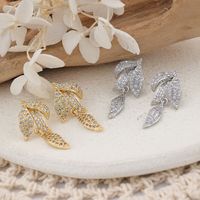 1 Pair Elegant Leaves Inlay Copper Zircon Rose Gold Plated Drop Earrings main image 3