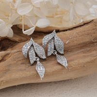 1 Pair Elegant Leaves Inlay Copper Zircon Rose Gold Plated Drop Earrings sku image 1