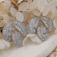 1 Pair Elegant Leaves Inlay Copper Zircon Rose Gold Plated Ear Studs main image 6