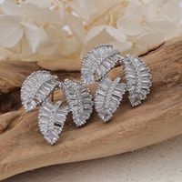 1 Pair Elegant Leaves Inlay Copper Zircon Rose Gold Plated Ear Studs main image 5