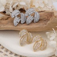 1 Pair Elegant Leaves Inlay Copper Zircon Rose Gold Plated Ear Studs main image 3