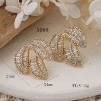 1 Pair Elegant Leaves Inlay Copper Zircon Rose Gold Plated Ear Studs main image 2