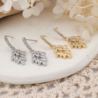 1 Pair Cute Leaves Inlay Copper Zircon Rose Gold Plated Drop Earrings main image 1