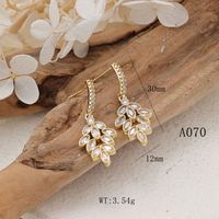 1 Pair Cute Leaves Inlay Copper Zircon Rose Gold Plated Drop Earrings main image 2