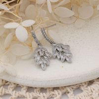 1 Pair Cute Leaves Inlay Copper Zircon Rose Gold Plated Drop Earrings main image 4