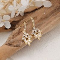 1 Pair Cute Leaves Inlay Copper Zircon Rose Gold Plated Drop Earrings sku image 2