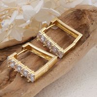 1 Pair Elegant Square Inlay Copper Zircon Rose Gold Plated Drop Earrings main image 3