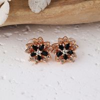 1 Pair Cute Flower Inlay Copper Zircon Rose Gold Plated Ear Studs main image 6