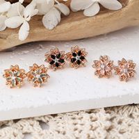 1 Pair Cute Flower Inlay Copper Zircon Rose Gold Plated Ear Studs main image 3