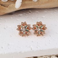 1 Pair Cute Flower Inlay Copper Zircon Rose Gold Plated Ear Studs main image 4