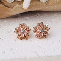 1 Paire Mignon Fleur Incruster Le Cuivre Zircon Plaqué Or Rose Boucles D'Oreilles sku image 1