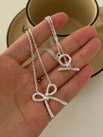 Sterling Silver Casual Chain Geometric Bow Knot Pendant Necklace main image 2