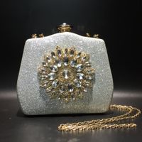 Blue Black Gold Pu Leather Solid Color Rhinestone Evening Bags sku image 4