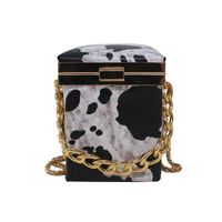 Women's Small Pu Leather Cows Zebra Leopard Cute Streetwear Square Lock Clasp Box Bag main image 4