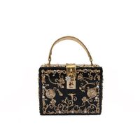 Black White Gold Arylic Flower Hollow Square Evening Bags sku image 1
