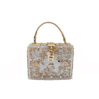 Black White Gold Arylic Flower Hollow Square Evening Bags sku image 2