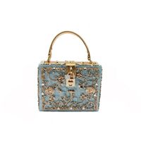Black White Gold Arylic Flower Hollow Square Evening Bags sku image 4