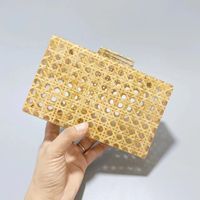 Yellow White Arylic Solid Color Hollow Square Evening Bags sku image 5
