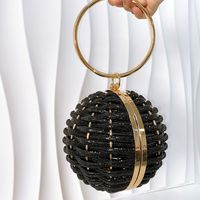 Gold Silver Black Metal Solid Color Rhinestone Round Evening Bags main image 2