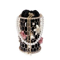Apricot Black Pink Velvet Cloth Metal Flower Beading Cylindrical Evening Bags main image 3