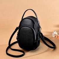 Women's Small Leather Solid Color Classic Style Zipper Shoulder Bag sku image 2