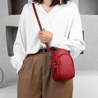 Women's Small Leather Solid Color Classic Style Zipper Shoulder Bag main image 3
