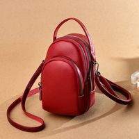 Women's Small Leather Solid Color Classic Style Zipper Shoulder Bag sku image 4