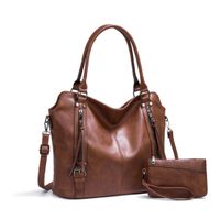 Women's Large Pu Leather Solid Color Vintage Style Zipper Bag Sets Tote Bag main image 5