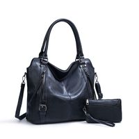 Women's Large Pu Leather Solid Color Vintage Style Zipper Bag Sets Tote Bag sku image 10