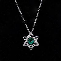 Sterling Silver IG Style Shiny Hollow Out Inlay Pentagram Lab-grown Gemstone Pendant Necklace main image 1