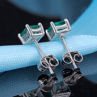 1 Pair Simple Style Shiny Square Inlay Sterling Silver Lab-grown Gemstone Ear Studs main image 2