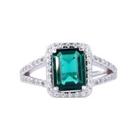 Sterling Silver White Gold Plated Luxurious Shiny Inlay Square Artificial Gemstones Adjustable Ring main image 2