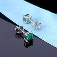 1 Pair Simple Style Shiny Square Inlay Sterling Silver Lab-grown Gemstone Ear Studs main image 1