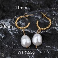 1 Pair Simple Style Classic Style Solid Color Plating Inlay 304 Stainless Steel Artificial Pearls 18K Gold Plated Drop Earrings main image 6