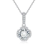 Sterling Silver Shiny GRA Certificate Inlay Round Moissanite Pendant Necklace sku image 1