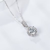 Sterling Silver Shiny GRA Certificate Inlay Round Moissanite Pendant Necklace main image 6