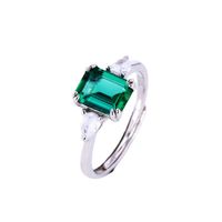 Sterling Silver Simple Style Shiny Inlay Rectangle Lab-grown Gemstone Open Rings sku image 1