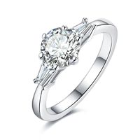 Sterling Silver Simple Style Shiny GRA Certificate Plating Inlay Round Moissanite Rings sku image 1