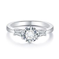 Sterling Silver Simple Style Shiny GRA Certificate Plating Inlay Round Moissanite Rings main image 2