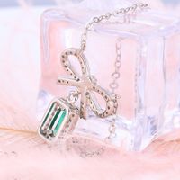 Sterling Silver IG Style Shiny Inlay Bow Knot Rectangle Lab-grown Gemstone Pendant Necklace main image 4