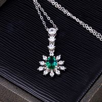 Sterling Silver 18K Gold Plated Simple Style Shiny Inlay Water Droplets Lab-grown Gemstone Pendant Necklace sku image 1