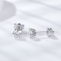 Sterling Silver Simple Style Shiny GRA Certificate Inlay Geometric Moissanite Ear Studs main image 5